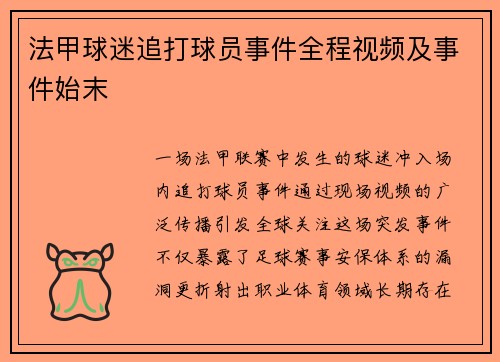 法甲球迷追打球员事件全程视频及事件始末