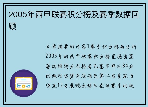 2005年西甲联赛积分榜及赛季数据回顾