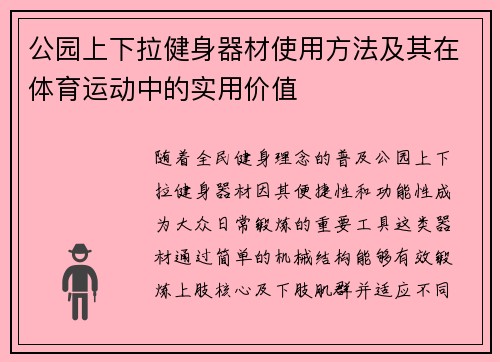 公园上下拉健身器材使用方法及其在体育运动中的实用价值